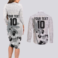 Custom Fiji Rugby Pacific Champions 2024 Couples Matching Long Sleeve Bodycon Dress and Long Sleeve Button Shirt Anniversary 7 Titles - Fijians Rugby and Tapa Hibiscus White Art LT03 - Polynesian Pride