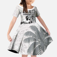 Custom Fiji Rugby Pacific Champions 2024 Family Matching Tank Maxi Dress and Hawaiian Shirt Anniversary 7 Titles - Fijians Rugby and Tapa Hibiscus White Art LT03 Daughter's Dress White - Polynesian Pride