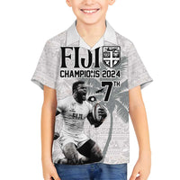 Custom Fiji Rugby Pacific Champions 2024 Family Matching Tank Maxi Dress and Hawaiian Shirt Anniversary 7 Titles - Fijians Rugby and Tapa Hibiscus White Art LT03 Son's Shirt White - Polynesian Pride