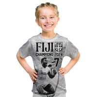 Custom Fiji Rugby Pacific Champions 2024 Kid T Shirt Anniversary 7 Titles - Fijians Rugby and Tapa Hibiscus White Art LT03 White - Polynesian Pride