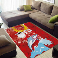 Hawaiian Mele Kalikimaka Area Rug Funny Santa Riding Lei Dolphin with Kakau Tattoos - Polynesian Pride