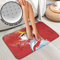 Hawaiian Mele Kalikimaka Bathroom Set Funny Santa Riding Lei Dolphin with Kakau Tattoos - Polynesian Pride