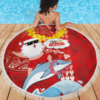 Hawaiian Mele Kalikimaka Beach Blanket Funny Santa Riding Lei Dolphin with Kakau Tattoos - Polynesian Pride
