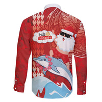Hawaiian Mele Kalikimaka Family Matching Long Sleeve Bodycon Dress and Hawaiian Shirt Funny Santa Riding Lei Dolphin with Kakau Tattoos - Polynesian Pride