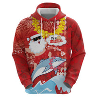 Hawaiian Mele Kalikimaka Hoodie Funny Santa Riding Lei Dolphin with Kakau Tattoos - Polynesian Pride