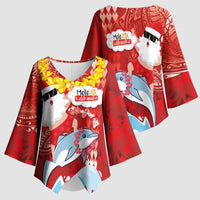 Hawaiian Mele Kalikimaka Kimono Sleeve Blouse Funny Santa Riding Lei Dolphin with Kakau Tattoos - Polynesian Pride