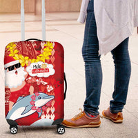 Hawaiian Mele Kalikimaka Luggage Cover Funny Santa Riding Lei Dolphin with Kakau Tattoos - Polynesian Pride