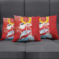 Hawaiian Mele Kalikimaka Pillow Cover Funny Santa Riding Lei Dolphin with Kakau Tattoos - Polynesian Pride