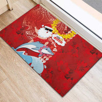 Hawaiian Mele Kalikimaka Rubber Doormat Funny Santa Riding Lei Dolphin with Kakau Tattoos - Polynesian Pride