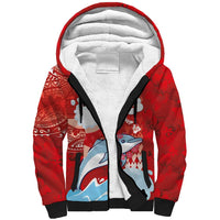 Hawaiian Mele Kalikimaka Sherpa Hoodie Funny Santa Riding Lei Dolphin with Kakau Tattoos - Polynesian Pride