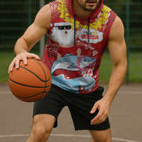 Hawaiian Mele Kalikimaka Sleeveless Hoodie Funny Santa Riding Lei Dolphin with Kakau Tattoos - Polynesian Pride