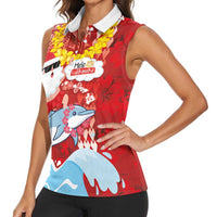 Hawaiian Mele Kalikimaka Women Sleeveless Polo Shirt Funny Santa Riding Lei Dolphin with Kakau Tattoos - Polynesian Pride
