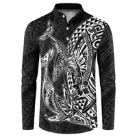 Hawaiian Whales Polynesian Art Motifs Button Sweatshirt Black Color - Polynesian Pride