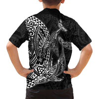 Hawaiian Whales Polynesian Art Motifs Family Matching Off Shoulder Maxi Dress and Hawaiian Shirt Black Color - Polynesian Pride