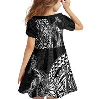 Hawaiian Whales Polynesian Art Motifs Family Matching Off Shoulder Short Dress and Hawaiian Shirt Black Color - Polynesian Pride