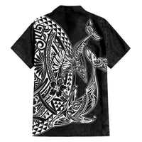 Hawaiian Whales Polynesian Art Motifs Family Matching Short Sleeve Bodycon Dress and Hawaiian Shirt Black Color - Polynesian Pride