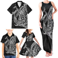 Hawaiian Whales Polynesian Art Motifs Family Matching Tank Maxi Dress and Hawaiian Shirt Black Color - Polynesian Pride
