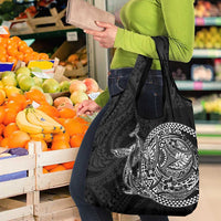 Hawaiian Whales Polynesian Art Motifs Grocery Bag Black Color - Polynesian Pride