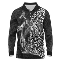 Hawaiian Whales Polynesian Art Motifs Long Sleeve Polo Shirt Black Color - Polynesian Pride