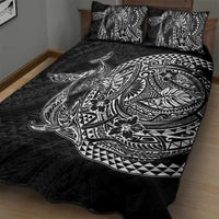 Hawaiian Whales Polynesian Art Motifs Quilt Bed Set Black Color - Polynesian Pride