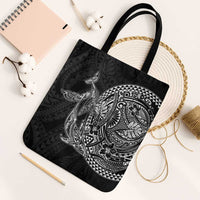 Hawaiian Whales Polynesian Art Motifs Tote Bag Black Color - Polynesian Pride