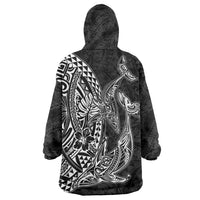 Hawaiian Whales Polynesian Art Motifs Wearable Blanket Hoodie Black Color - Polynesian Pride