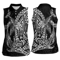 Hawaiian Whales Polynesian Art Motifs Women Sleeveless Polo Shirt Black Color - Polynesian Pride