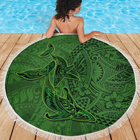 Hawaiian Whales Polynesian Art Motifs Beach Blanket Green Color - Polynesian Pride