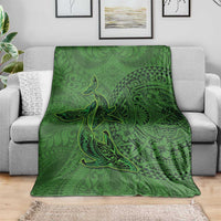 Hawaiian Whales Polynesian Art Motifs Blanket Green Color - Polynesian Pride