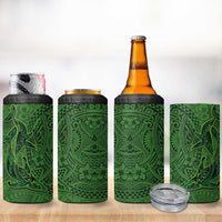 Hawaiian Whales Polynesian Art Motifs 4 in 1 Can Cooler Tumbler Green Color - Polynesian Pride