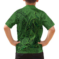 Hawaiian Whales Polynesian Art Motifs Family Matching Long Sleeve Bodycon Dress and Hawaiian Shirt Green Color - Polynesian Pride