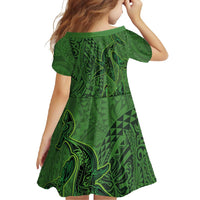 Hawaiian Whales Polynesian Art Motifs Family Matching Off Shoulder Maxi Dress and Hawaiian Shirt Green Color - Polynesian Pride