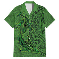 Hawaiian Whales Polynesian Art Motifs Family Matching Off Shoulder Maxi Dress and Hawaiian Shirt Green Color - Polynesian Pride
