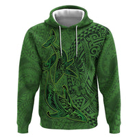 Hawaiian Whales Polynesian Art Motifs Hoodie Green Color - Polynesian Pride