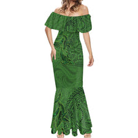 Hawaiian Whales Polynesian Art Motifs Mermaid Dress Green Color - Polynesian Pride