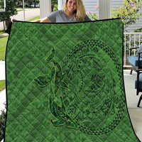 Hawaiian Whales Polynesian Art Motifs Quilt Green Color - Polynesian Pride