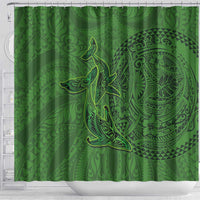 Hawaiian Whales Polynesian Art Motifs Shower Curtain Green Color - Polynesian Pride