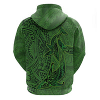 Hawaiian Whales Polynesian Art Motifs Zip Hoodie Green Color - Polynesian Pride