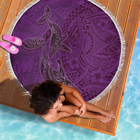 Hawaiian Whales Polynesian Art Motifs Beach Blanket Purple Color - Polynesian Pride