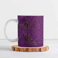 Hawaiian Whales Polynesian Art Motifs Ceramic Mug Purple Color - Polynesian Pride