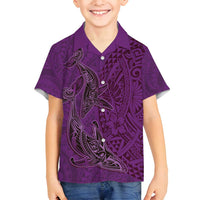 Hawaiian Whales Polynesian Art Motifs Family Matching Puletasi and Hawaiian Shirt Purple Color - Polynesian Pride