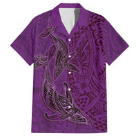 Hawaiian Whales Polynesian Art Motifs Family Matching Summer Maxi Dress and Hawaiian Shirt Purple Color - Polynesian Pride
