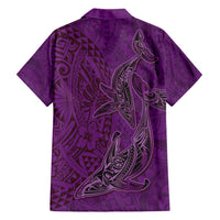 Hawaiian Whales Polynesian Art Motifs Family Matching Tank Maxi Dress and Hawaiian Shirt Purple Color - Polynesian Pride