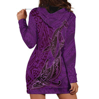 Hawaiian Whales Polynesian Art Motifs Hoodie Dress Purple Color - Polynesian Pride