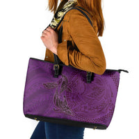 Hawaiian Whales Polynesian Art Motifs Leather Tote Bag Purple Color LT03 Purple - Polynesian Pride