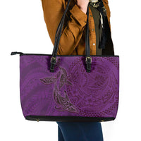 Hawaiian Whales Polynesian Art Motifs Leather Tote Bag Purple Color LT03 - Polynesian Pride