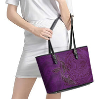 Hawaiian Whales Polynesian Art Motifs Leather Tote Bag Purple Color LT03 - Polynesian Pride