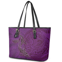 Hawaiian Whales Polynesian Art Motifs Leather Tote Bag Purple Color LT03 - Polynesian Pride