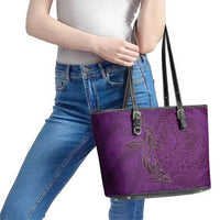 Hawaiian Whales Polynesian Art Motifs Leather Tote Bag Purple Color LT03 - Polynesian Pride