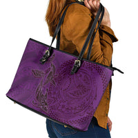 Hawaiian Whales Polynesian Art Motifs Leather Tote Bag Purple Color LT03 - Polynesian Pride